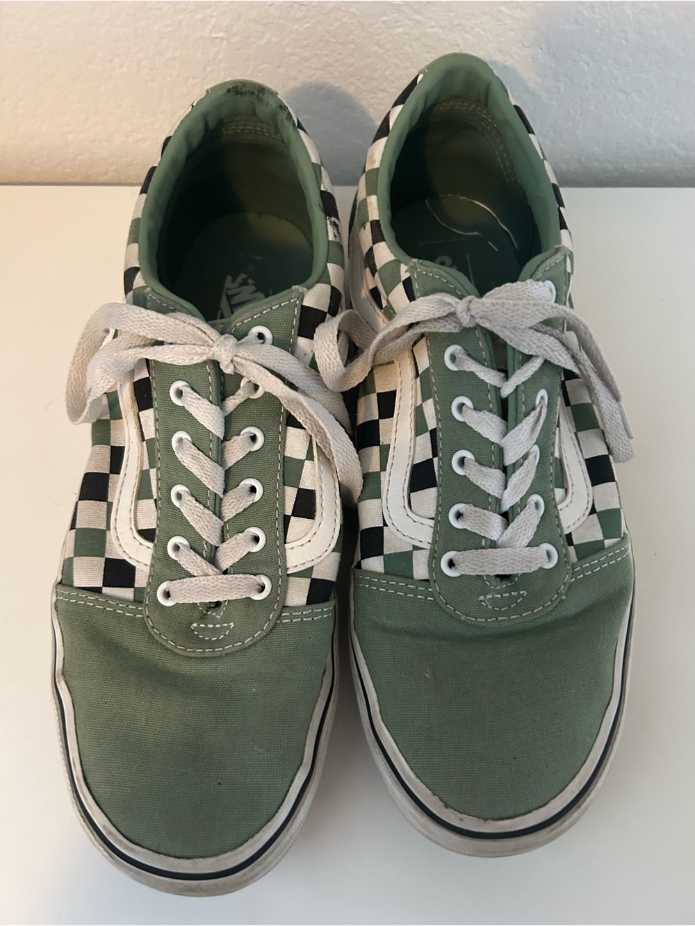 Vans Kids Checkerboard Lace-Up Sneakers Green Black Skater Streetwear Youth Sz 7